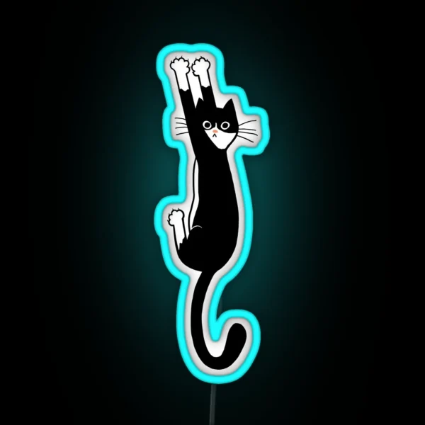 Black And White Cat Hanging On Funny Tuxedo Cat RGB Neon Sign