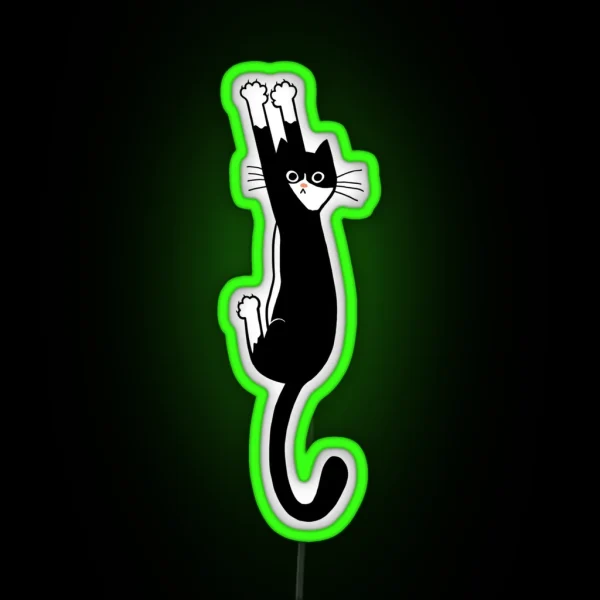 Black And White Cat Hanging On Funny Tuxedo Cat RGB Neon Sign