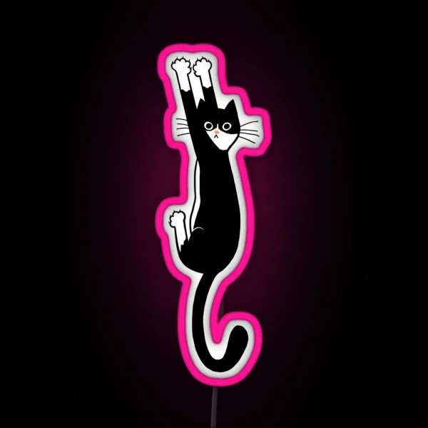 Black And White Cat Hanging On Funny Tuxedo Cat RGB Neon Sign