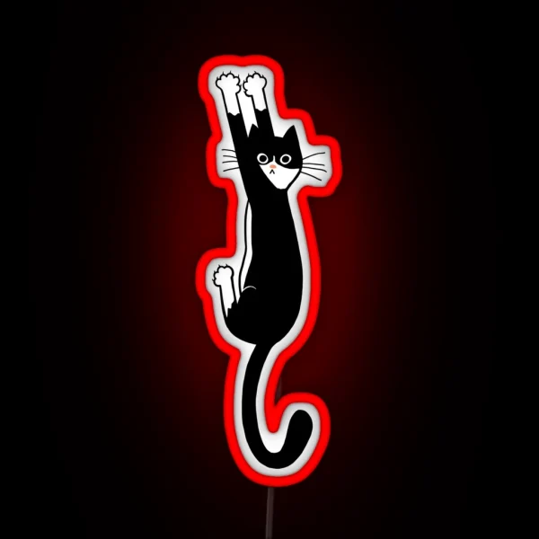 Black And White Cat Hanging On Funny Tuxedo Cat RGB Neon Sign