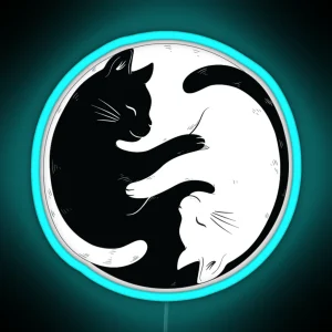 Black And White Yin And Yang Cat Led RGB Neon Sign