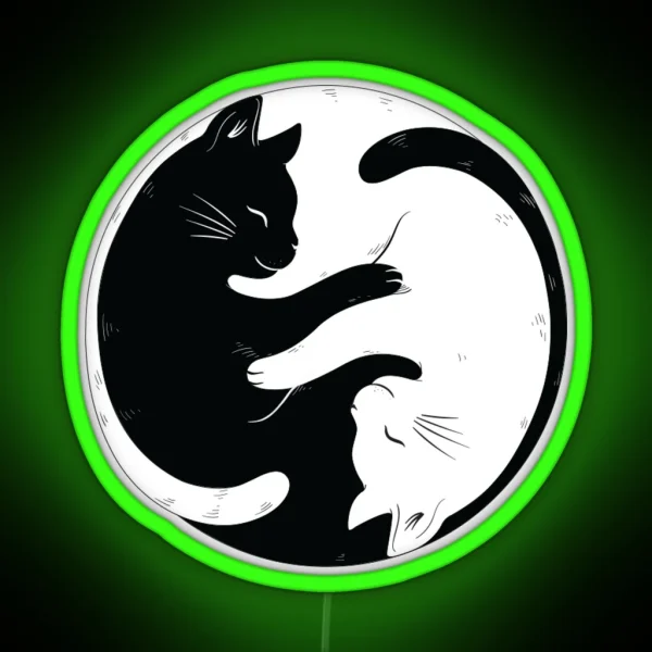 Black And White Yin And Yang Cat Led RGB Neon Sign