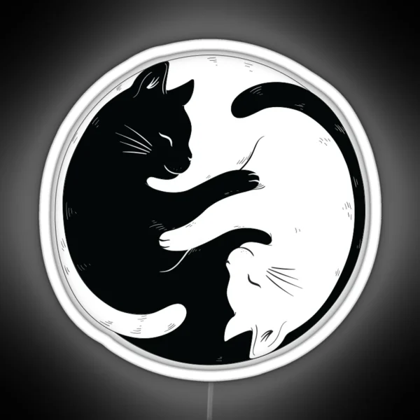 Black And White Yin And Yang Cat Led RGB Neon Sign