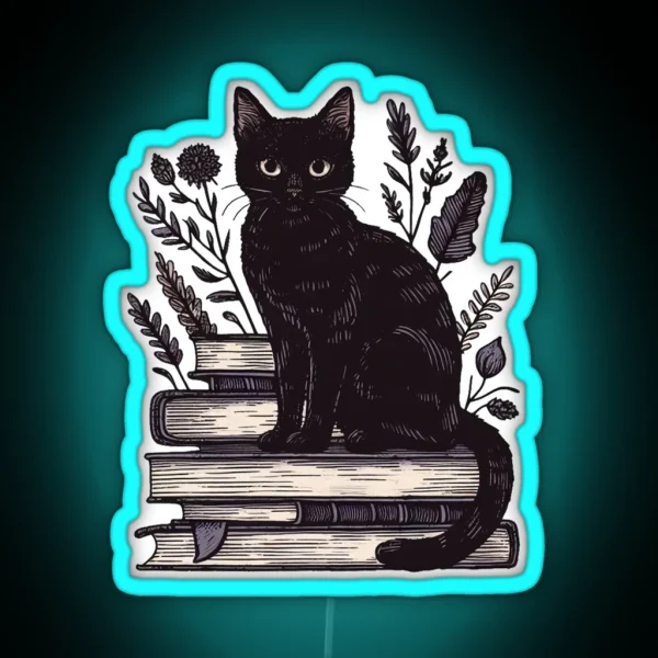 Black Cat And Books RGB Neon Sign