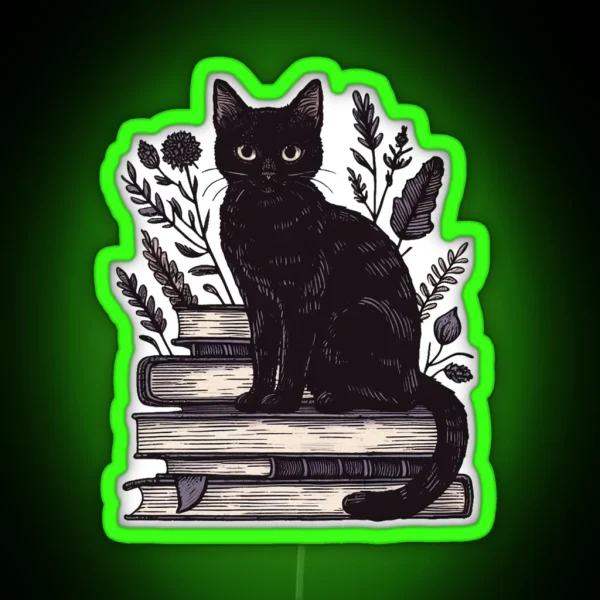 Black Cat And Books RGB Neon Sign