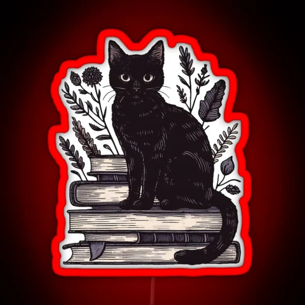 Black Cat And Books RGB Neon Sign