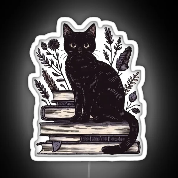 Black Cat And Books RGB Neon Sign