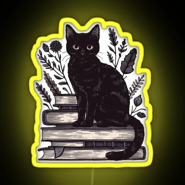 Black Cat And Books RGB Neon Sign