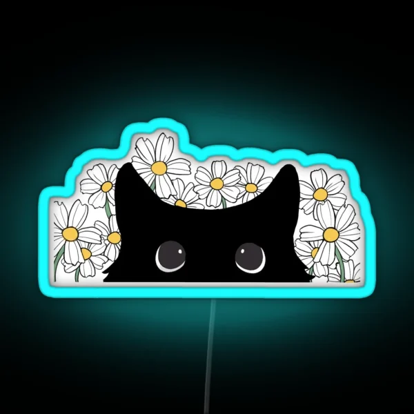 Black Cat And Daisies RGB Neon Sign