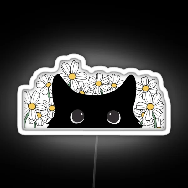 Black Cat And Daisies RGB Neon Sign