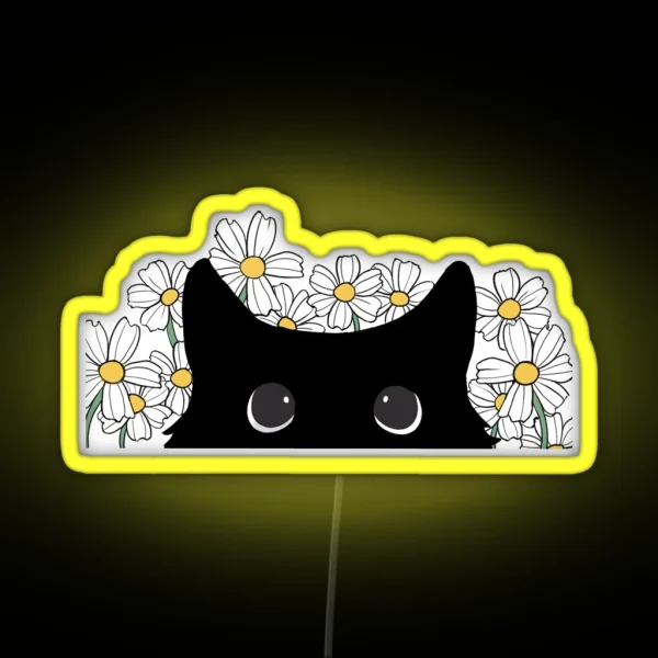 Black Cat And Daisies RGB Neon Sign