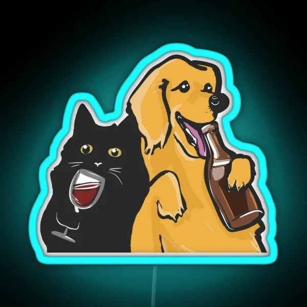 Black Cat And Golden Retriever RGB Neon Sign