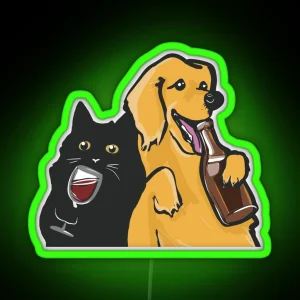 Black Cat And Golden Retriever RGB Neon Sign