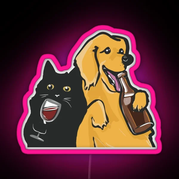 Black Cat And Golden Retriever RGB Neon Sign
