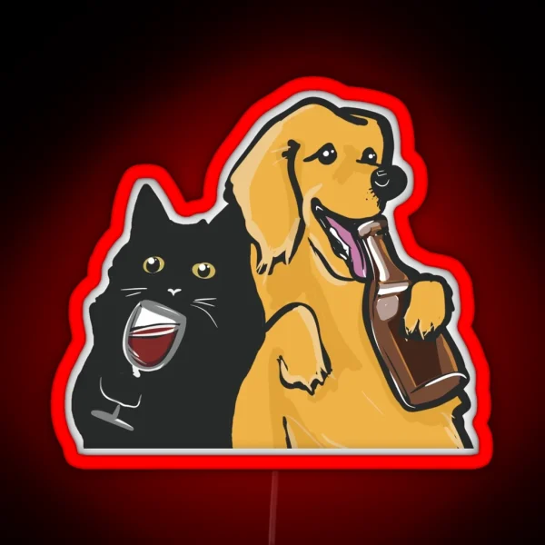 Black Cat And Golden Retriever RGB Neon Sign