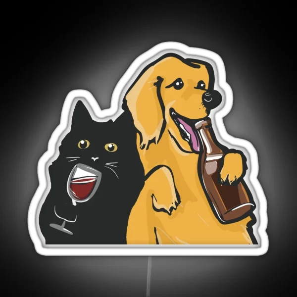 Black Cat And Golden Retriever RGB Neon Sign