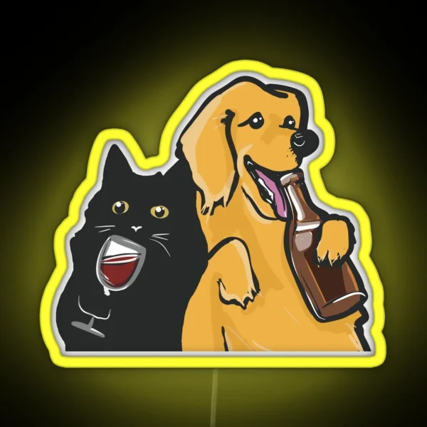 Black Cat And Golden Retriever RGB Neon Sign