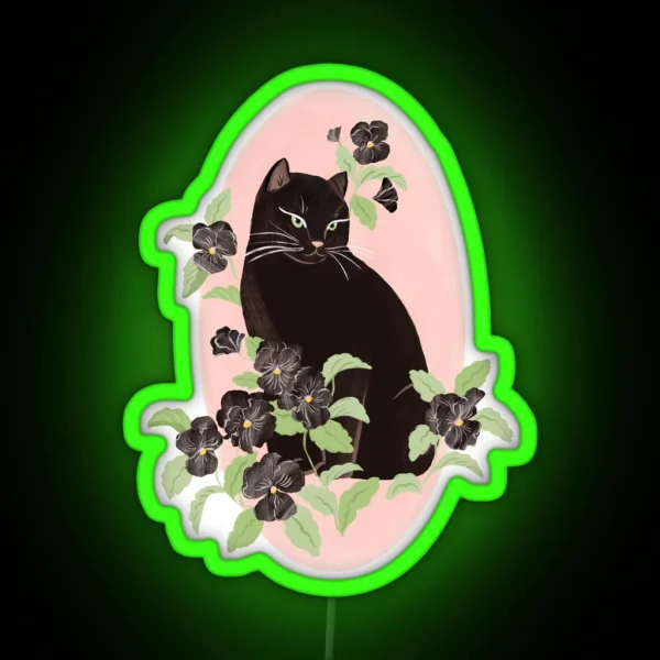 Black Cat And Pansy RGB Neon Sign