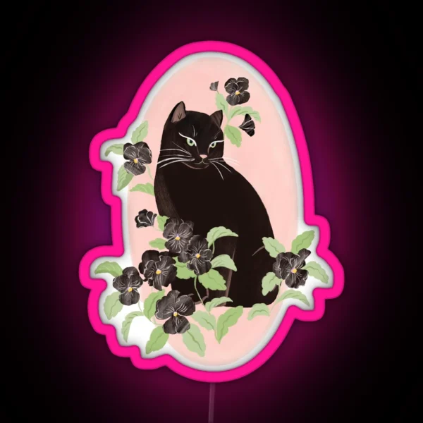 Black Cat And Pansy RGB Neon Sign