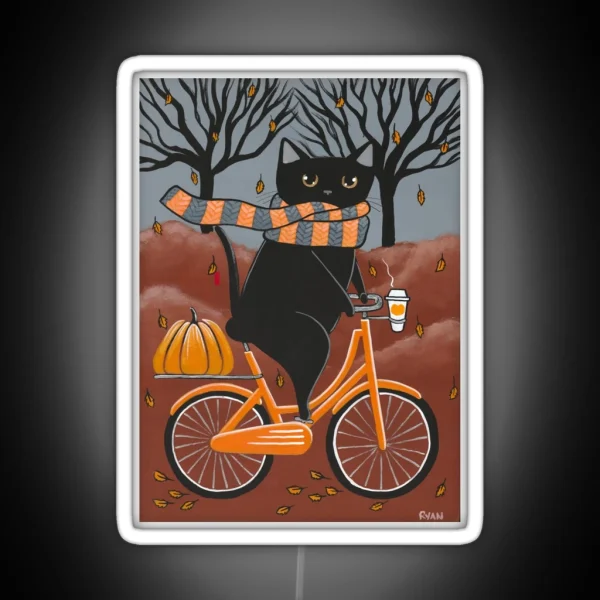 Black Cat Autumn Bicycle Ride RGB Neon Sign