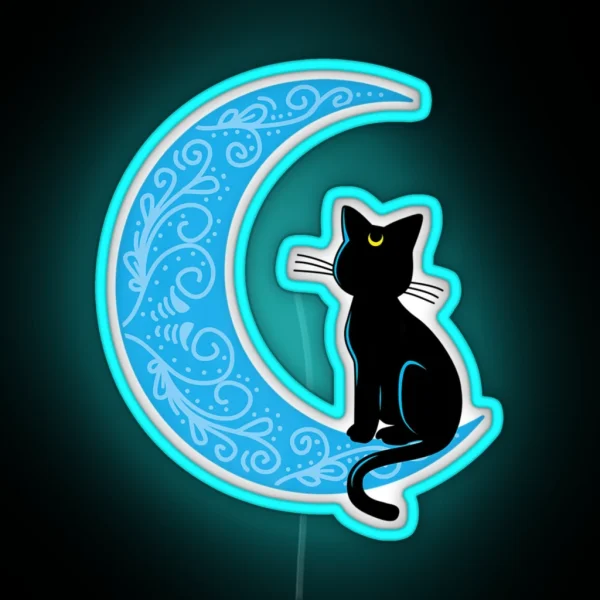 Black Cat Crescent Moon Sailor Mom RGB Neon Sign