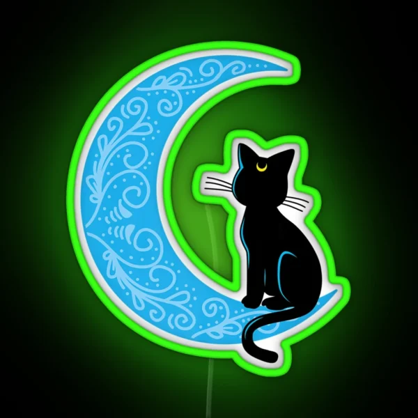 Black Cat Crescent Moon Sailor Mom RGB Neon Sign