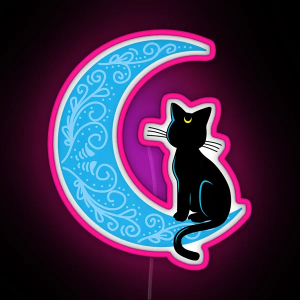 Black Cat Crescent Moon Sailor Mom RGB Neon Sign