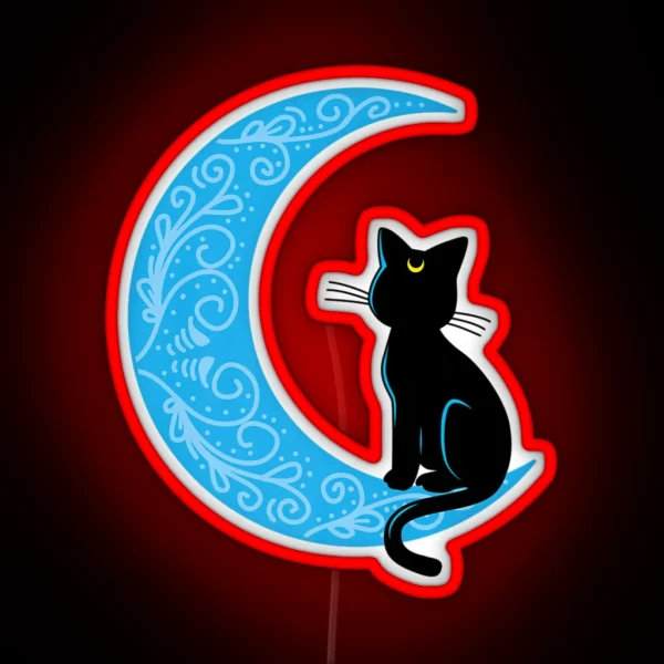 Black Cat Crescent Moon Sailor Mom RGB Neon Sign