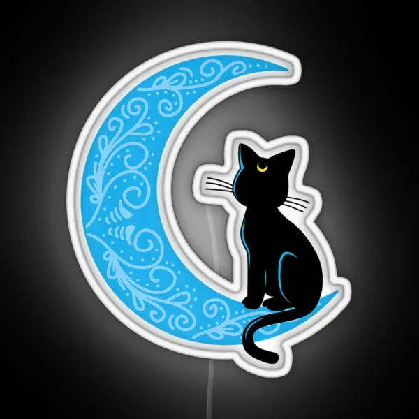 Black Cat Crescent Moon Sailor Mom RGB Neon Sign