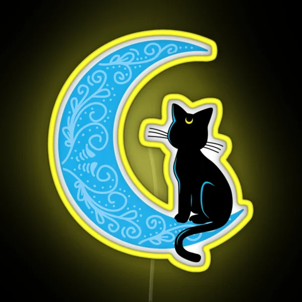 Black Cat Crescent Moon Sailor Mom RGB Neon Sign