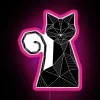 Vibrant RGB geometric neon sign features a sleek black cat.