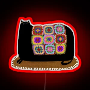 Black Cat Granny Squares Cozy Blanket RGB Neon Sign