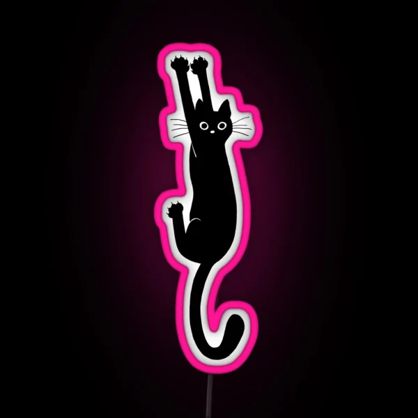 Black Cat Holding On RGB Neon Sign