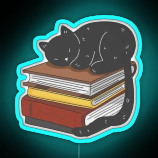 Black Cat On Magic Books RGB Neon Sign