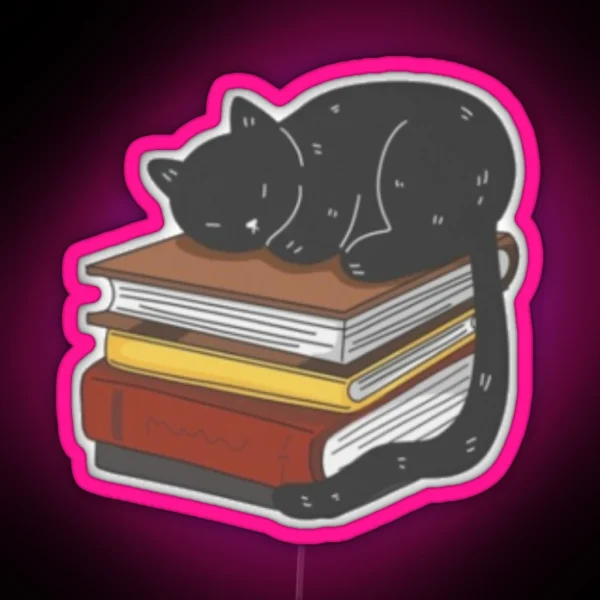 Black Cat On Magic Books RGB Neon Sign