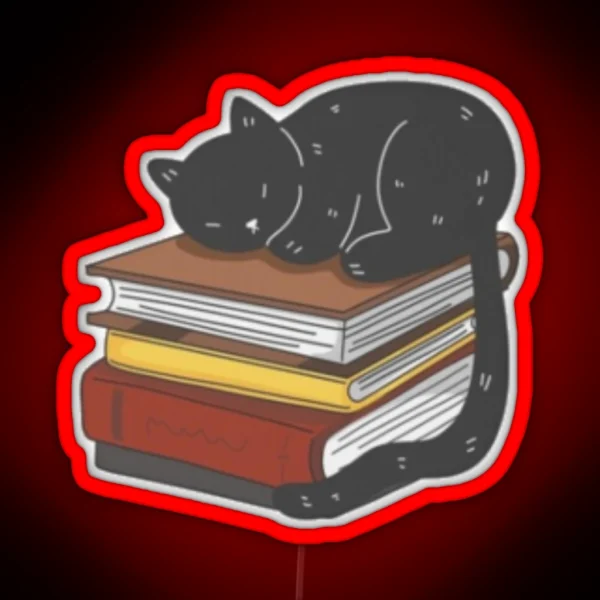 Black Cat On Magic Books RGB Neon Sign