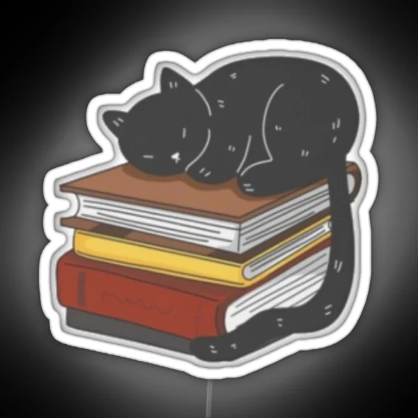 Black Cat On Magic Books RGB Neon Sign