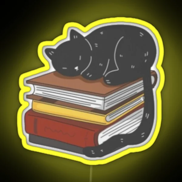 Black Cat On Magic Books RGB Neon Sign