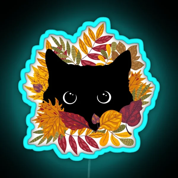 Black Cat Peeking Spying Autumn Fall RGB Neon Sign