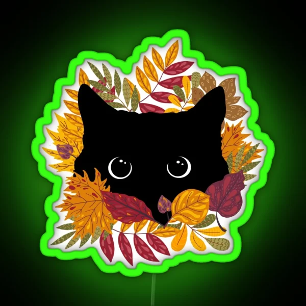 Black Cat Peeking Spying Autumn Fall RGB Neon Sign