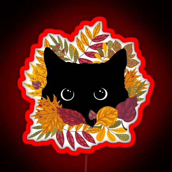 Black Cat Peeking Spying Autumn Fall RGB Neon Sign