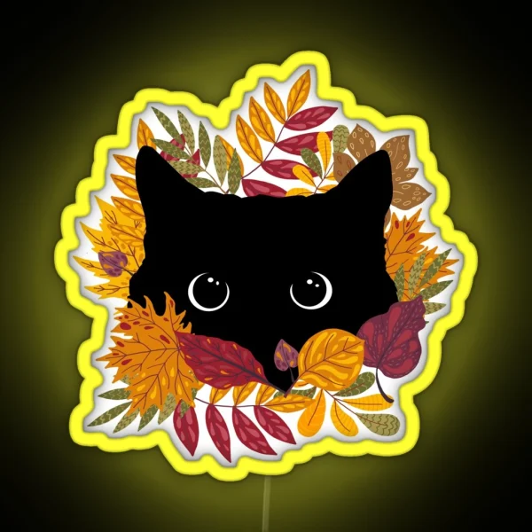 Black Cat Peeking Spying Autumn Fall RGB Neon Sign