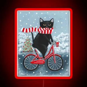 Black Cat Winter Bicycle Ride RGB Neon Sign