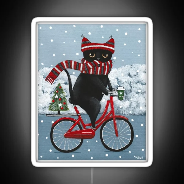 Black Cat Winter Bicycle Ride RGB Neon Sign