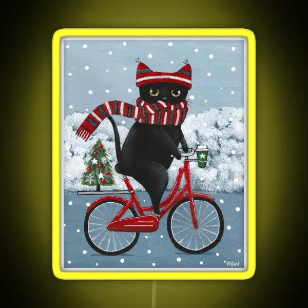 Black Cat Winter Bicycle Ride RGB Neon Sign