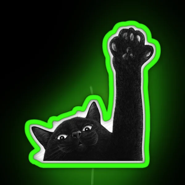 Black Cat With Paw RGB Neon Sign