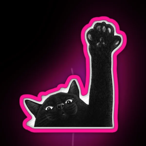 Black Cat With Paw RGB Neon Sign