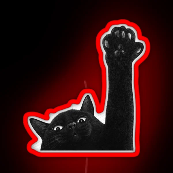 Black Cat With Paw RGB Neon Sign