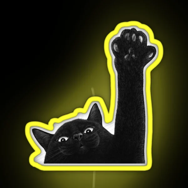 Black Cat With Paw RGB Neon Sign