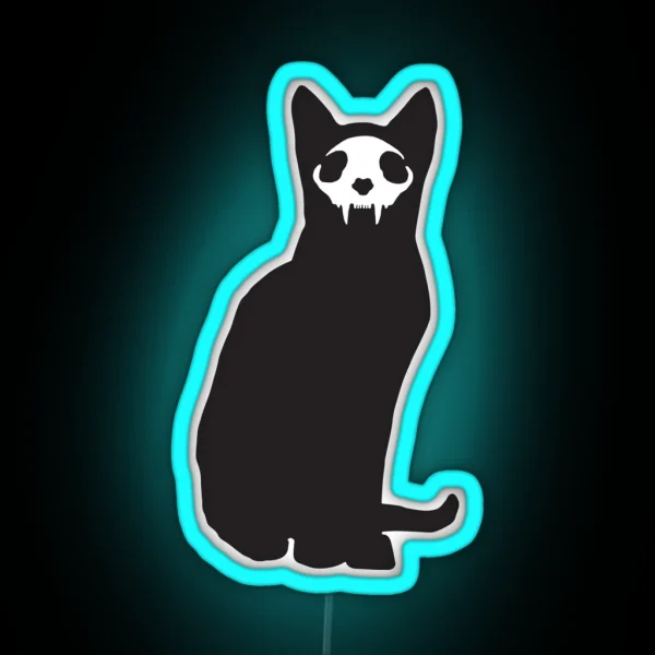 Black Cat With Skull RGB Neon Sign